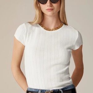 J Crew Small Cream Pointelle Short Sleeve T-Shirt Ribbed Tee Babydoll Y2K